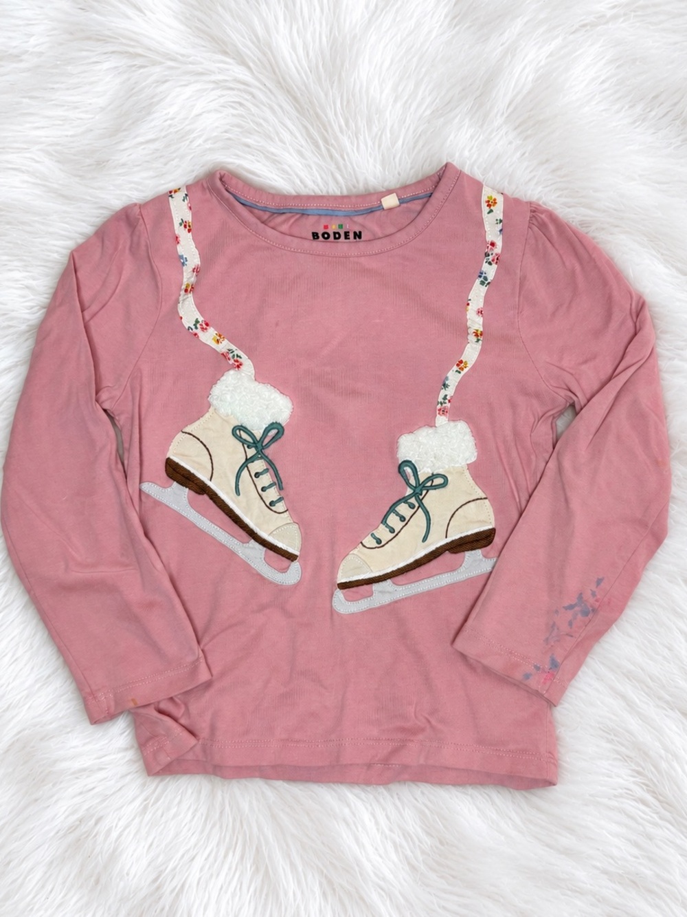 Boden Girls 4-5Y Pink Ice Skating Long Sleeve Tee